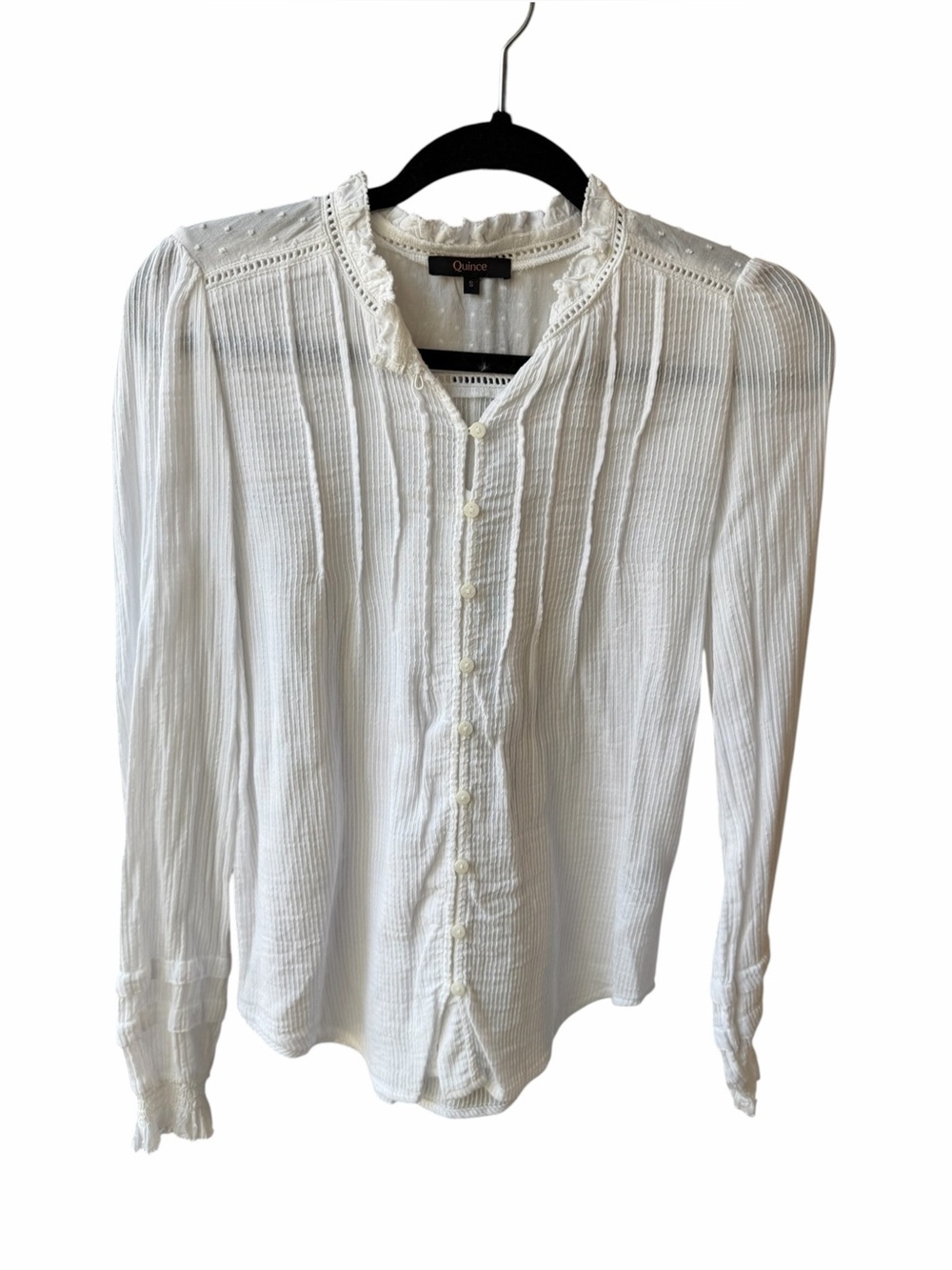 Quince Organic Textured Cotton Peasant Blouse Size Small